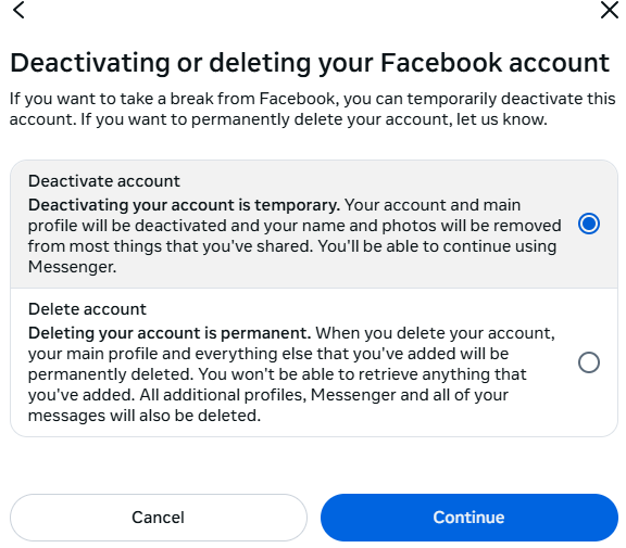 how to deactivate facebook account