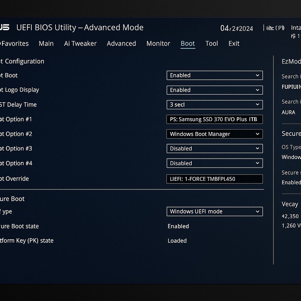 BIOS Settings Screen