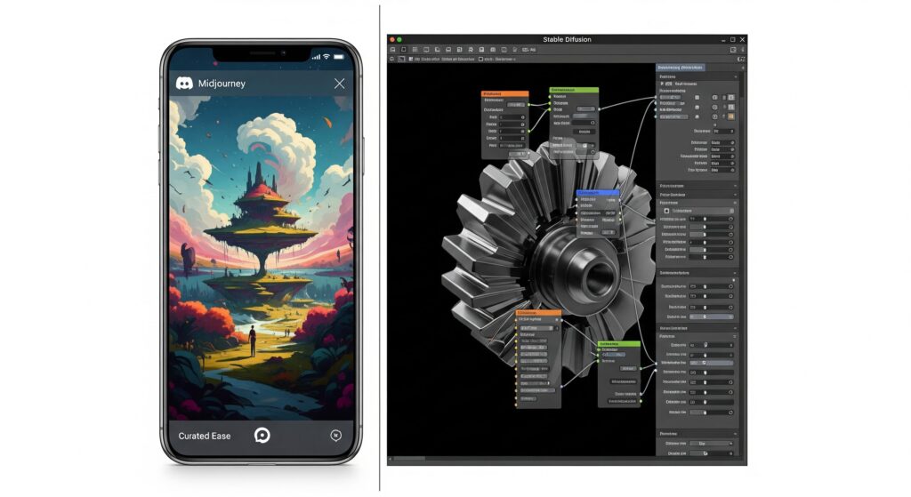 Midjourney and Stable Diffusion.